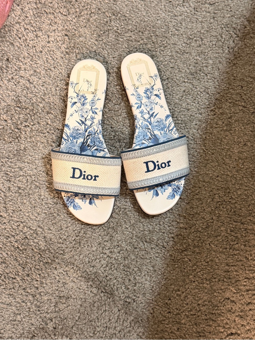 Dior Cream Slides with Blue Floral Print